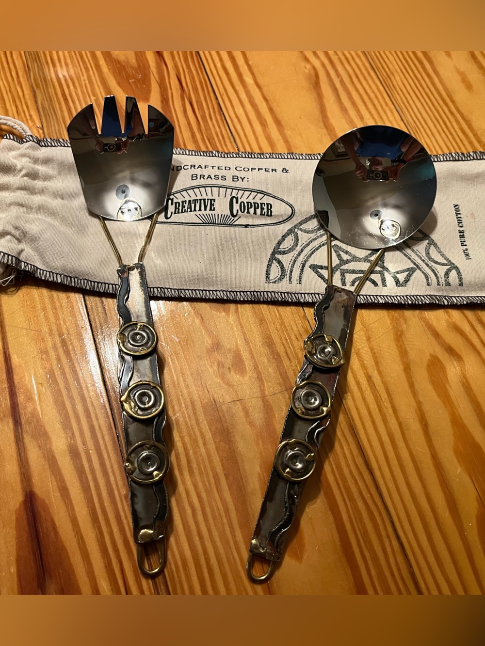Creative Cooper Handmade Copper and Brass Spoon & Fork Serving Deco Set OOAK